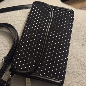 Thirty-One Black And White Poka Dot Clutch. Strap For Crossbody Included!